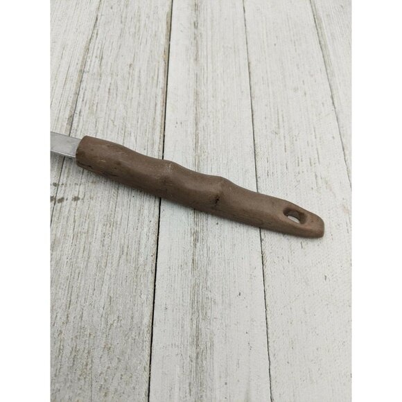 Vintage Household Stainless Steel Meat Fork 11 3/4" Wood Grain Brown Handle - Picture 6 of 7